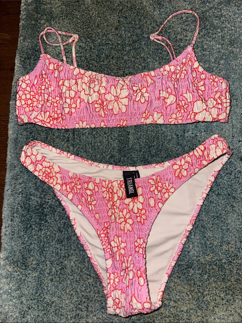 triangl swimwear Pink Floral Smocked Two-Piece Bikini